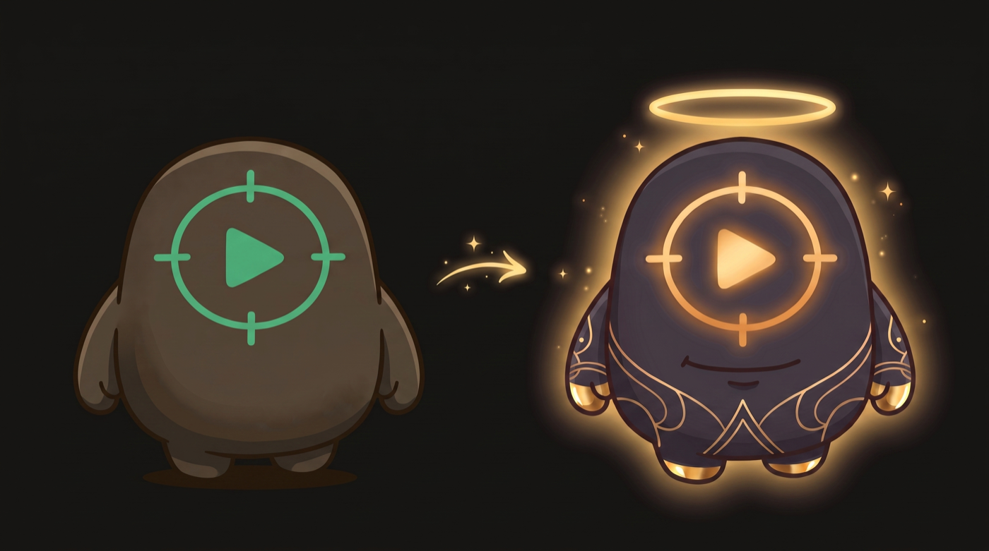 Nudge, the FocusTube guardian, evolving from his free form into his gold Pro form